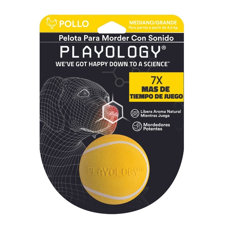 Playology Bola para masticar con aroma a pollo tamaño mediano