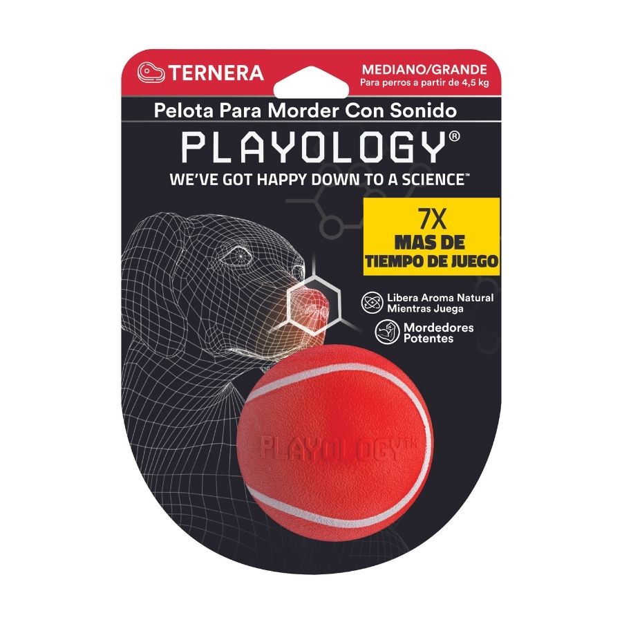 Playology Bola para masticar con aroma a carne tamaño mediano